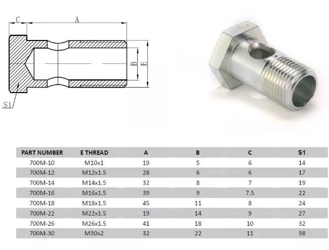 SAE J1291 Banjo Fittings size chart
