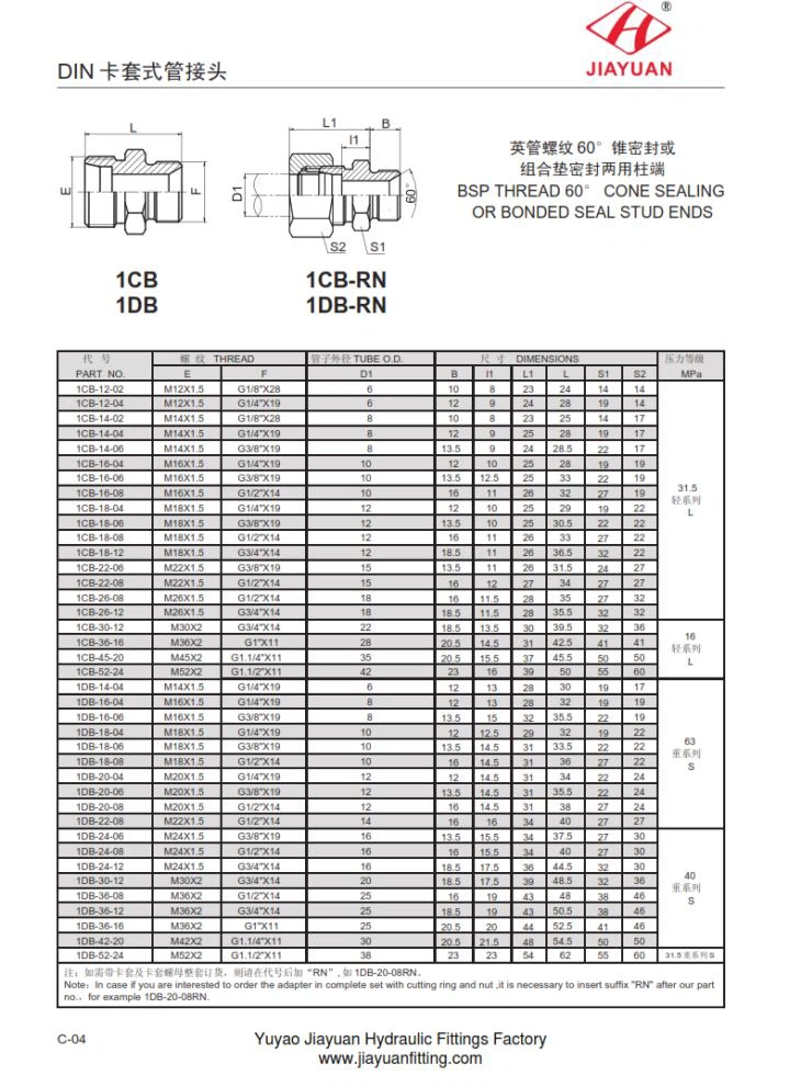 Metric male BSP tube connector fittings