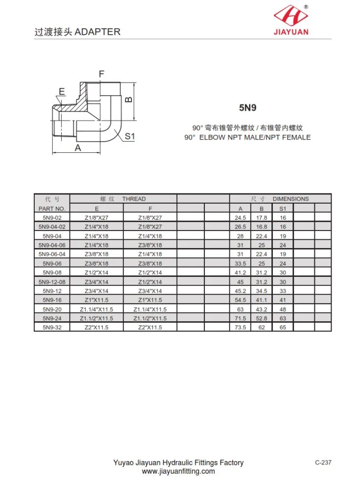 Elbow NPT Hydraulic Fittings